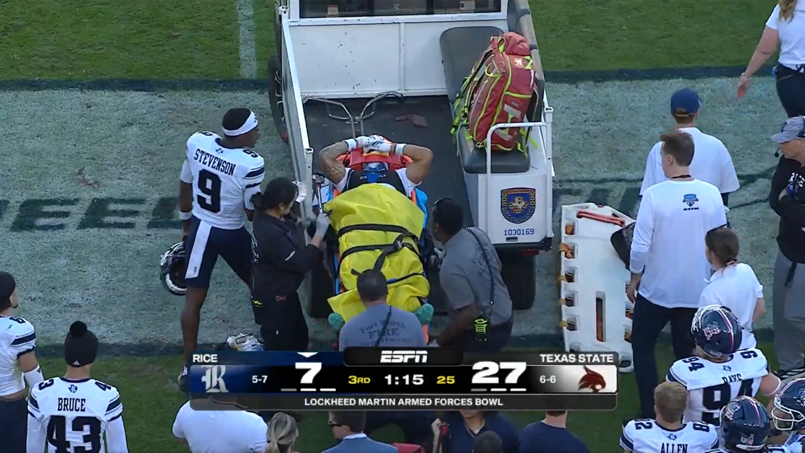 Daveon Hook on a stretcher