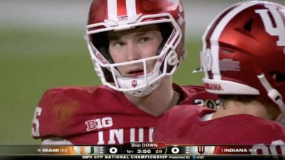 Indiana QB Fernando Mendoza with a bloody lip