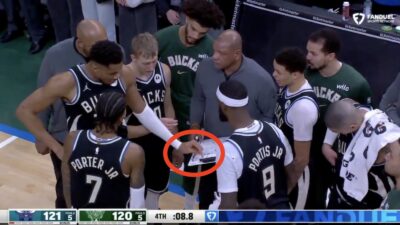 Giannis Antetokounmpo drawing up a play for the Bucks