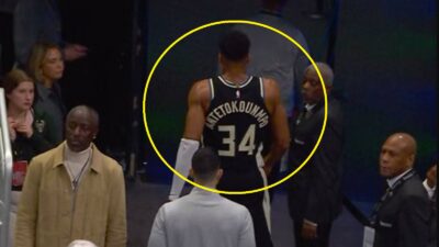 Giannis Antetokounmpo leaving the game