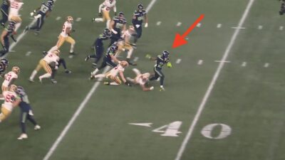 Seahawks return specialist Rashid Shaheed breaking a tackle against the 49ers