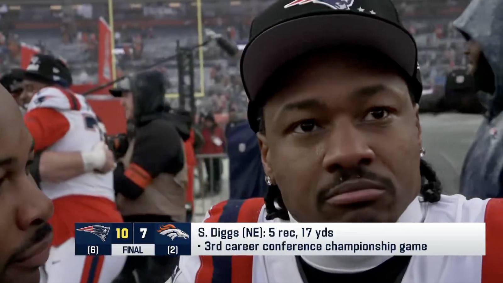 Patriots wide receiver Stefon Diggs in tears during postgame interview