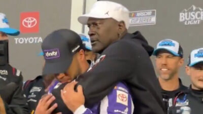 Michael Jordan hugging Bubba Wallace