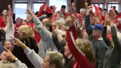 UW-Madison's Union South reaction to Hilary Knight's Olympic goal.