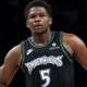 Anthony Edwards wearing a throwback Timberwolves uniform