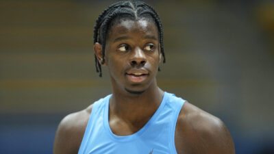 Caleb Wilson in a North Carolina practice jersey
