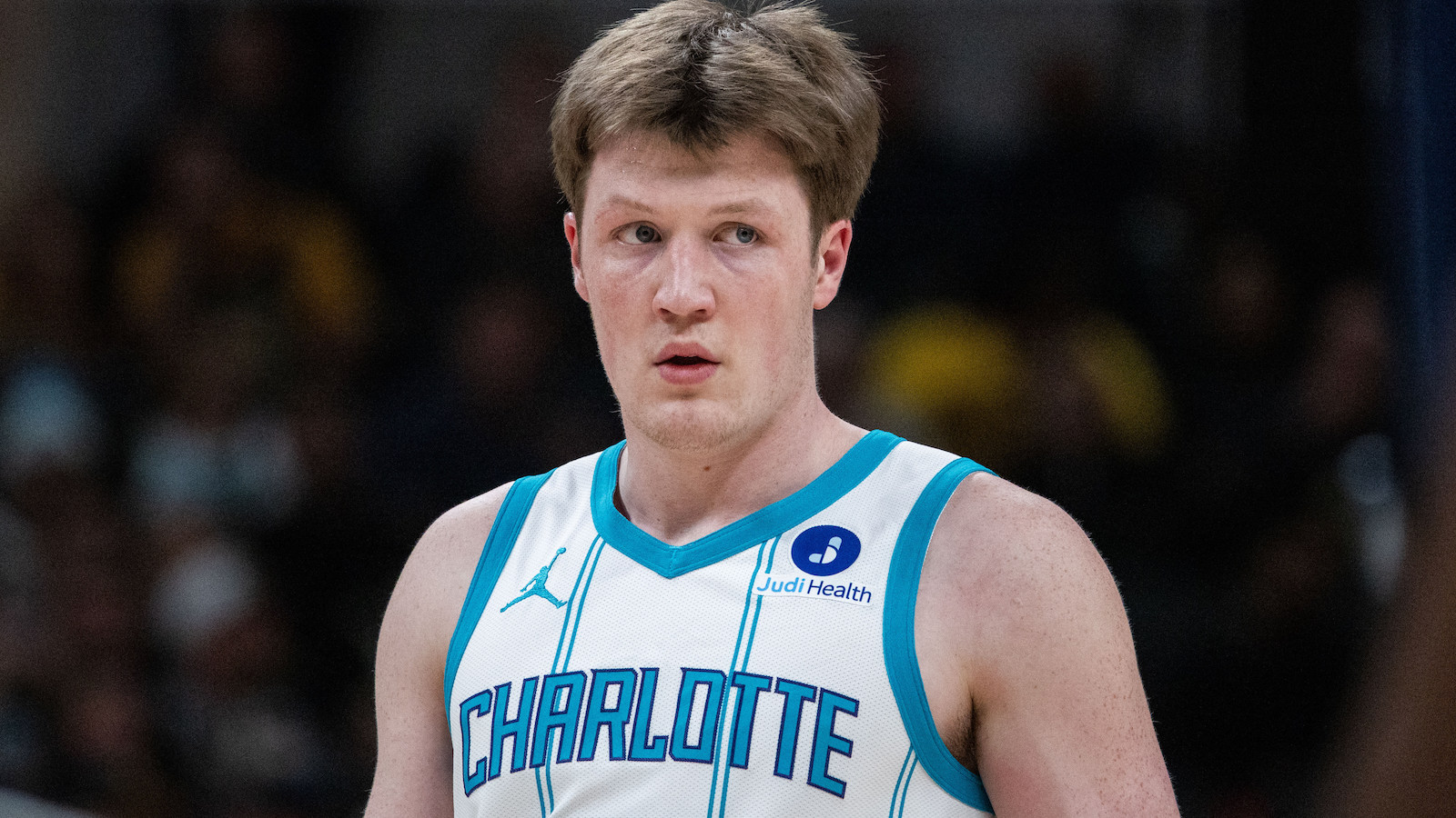 Hornets rookie Kon Knueppel looking to the side