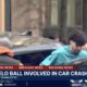 LaMelo Ball exiting his custom Hummer after being involved in a car crash