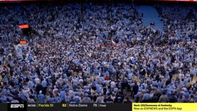North Carolina fans storm the court early with 0.4 left in a game against Duke