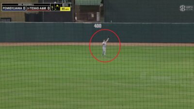 Penn CF misses a ball