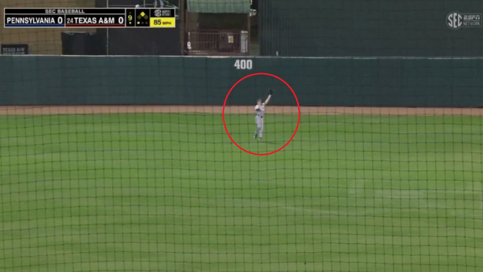 Penn CF misses a ball
