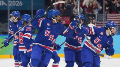 The US womens hockey team celebrates