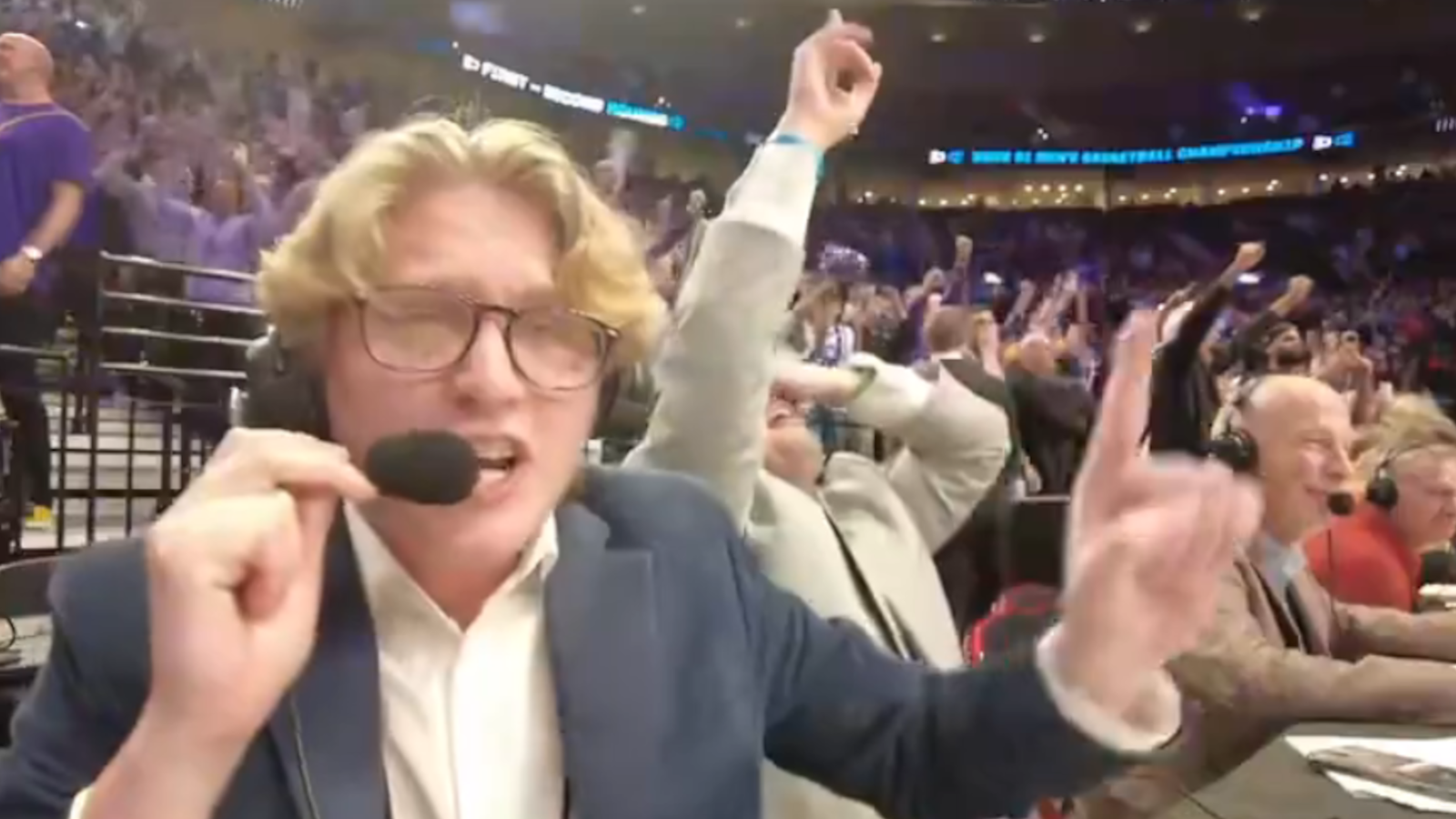 High Point student radio call after 2026 NCAA upset win.