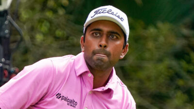 Sudarshan Yellamaraju watches his tee shot
