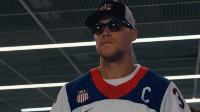 Aaron Judge wearing Team USA hockey jersey