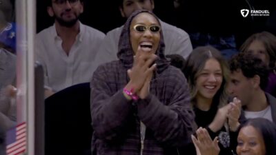 A'ja Wilson cheering during Bam Adebayo's 83-point night