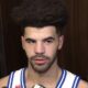 Duke's Cayden Boozer speaking to reporters after losing to UConn