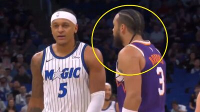 Dillon Brooks talking to Paolo Banchero