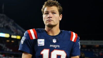 Drake Maye in a Patriots uniform