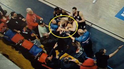 Evan Fournier confronting a fan