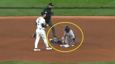 Giancarlo Stanton on second base