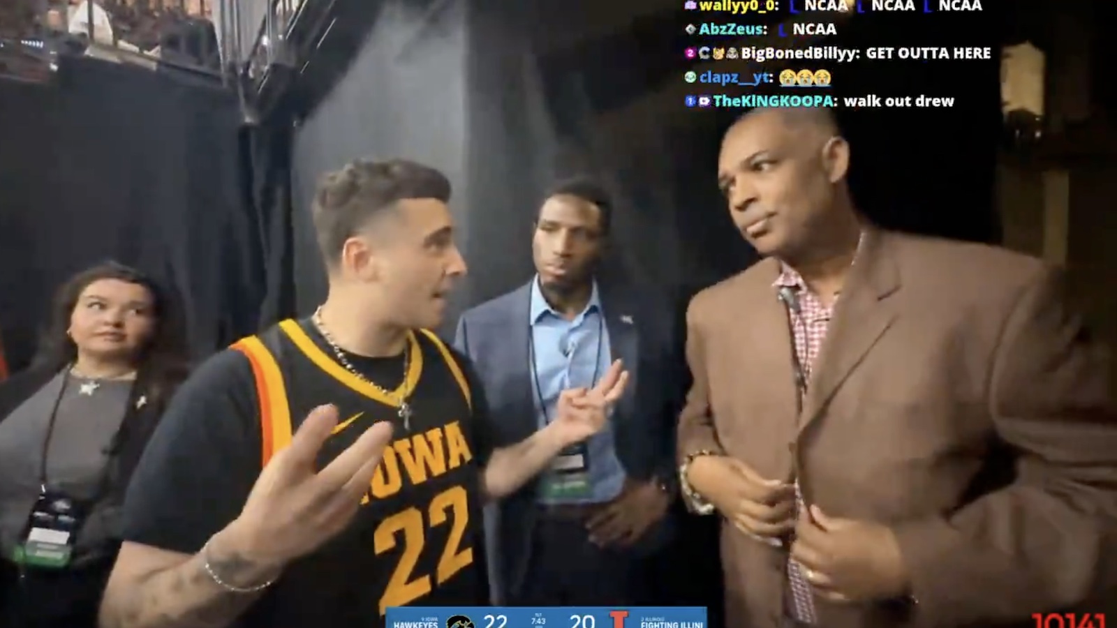 Streamer getting confronted during Iowa-Illinois game