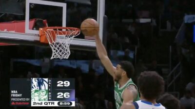 Celtics star Jayson Tatum botching a dunk