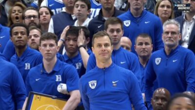 Jon Scheyer's live reaction to UConn upsetting Duke in final seconds