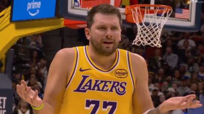 Luka Doncic with a confused look on his face