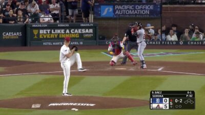 Diamondbacks pitcher Mike Soroka on the mound for his immaculate inning