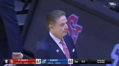 Rick Pitino looking unbothered after St. John's beat Kansas at the buzzer
