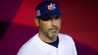 Mark DeRosa wearing a Team USA cap