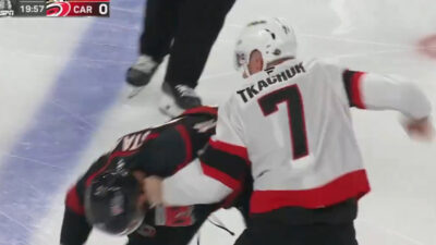 Brady Tkachuk, Jordan Staal throwing punches at each other