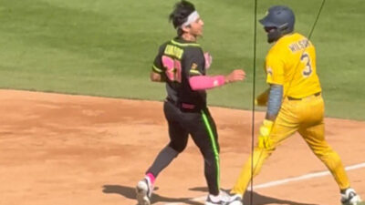 Russell Wilson on the baseball field
