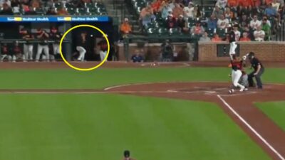 Craig Albernaz being struck by a foul ball
