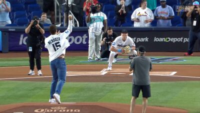 Fernando Mendoza ceremonial first pitch