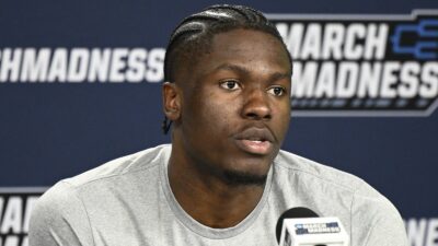 Flory Bidunga at a press conference