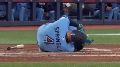George Springer on the ground in pain