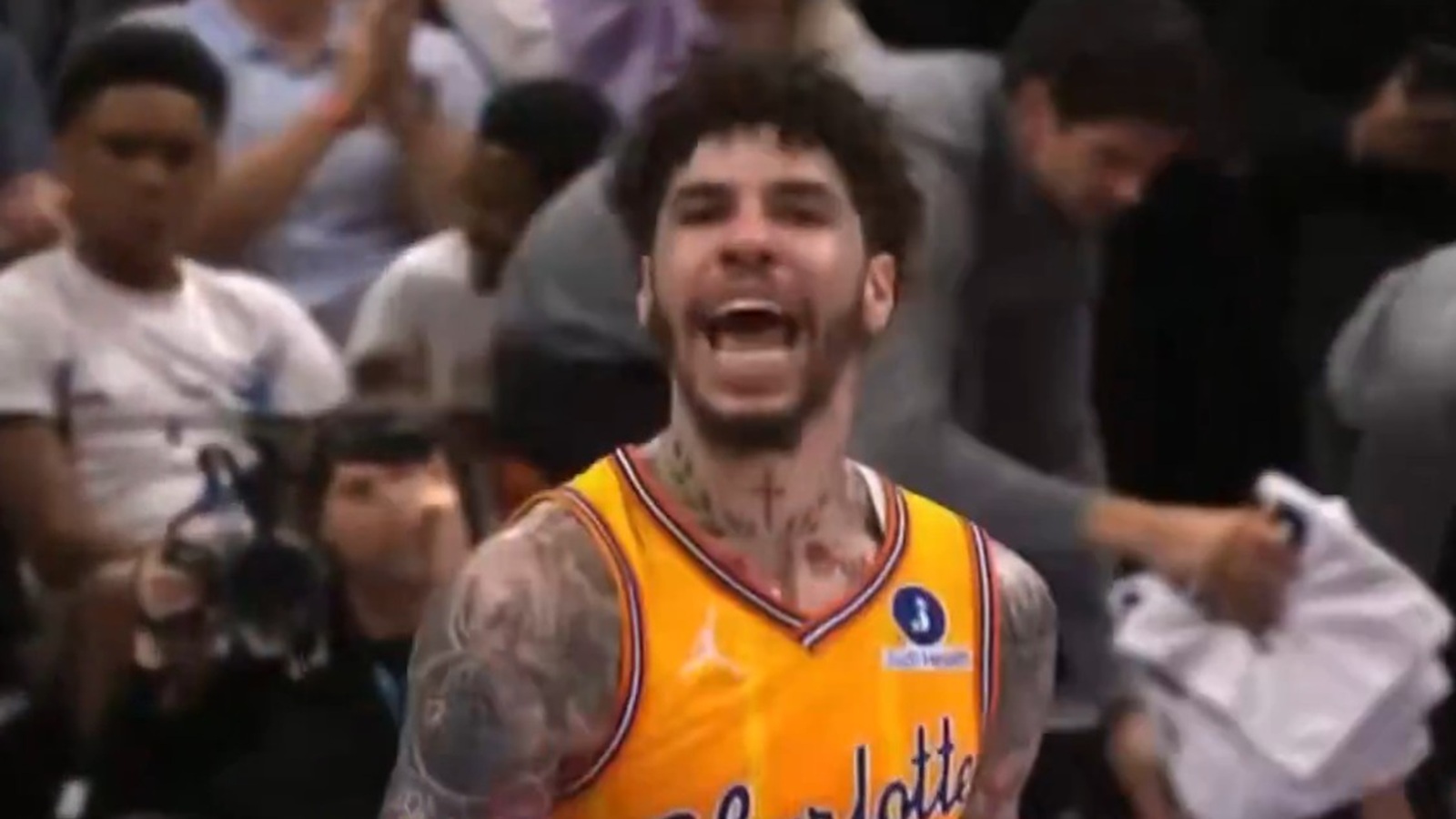 LaMelo Ball talking trash to an opponent