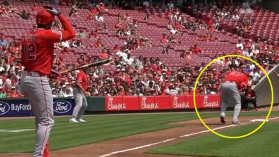 Mike Trout doubled over in pain