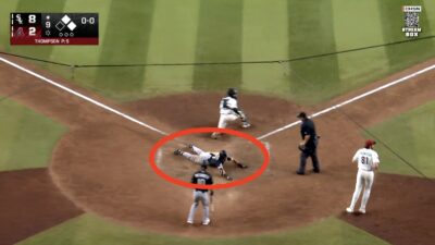 White Sox rookie Sam Antonacci sliding into home plate for an inside-the-park home run