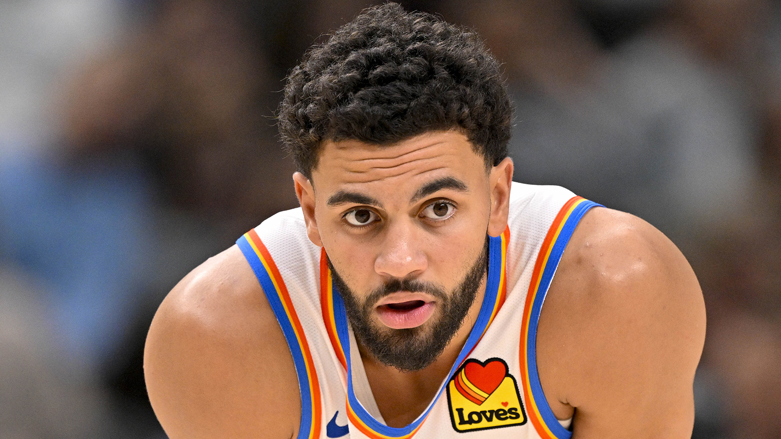 Thunder guard Ajay Mitchell looks on