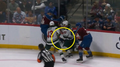 Brent Burns fighting for the puck