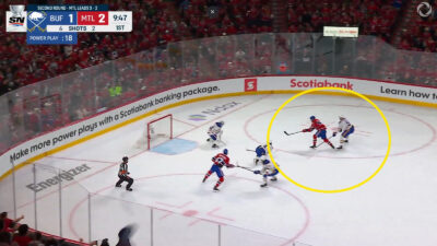 Jake Evans of the Canadiens scores a goal