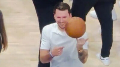 Luka Doncic spinning the ball on his finger