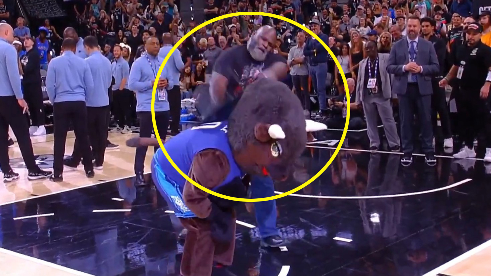 Mark Henry his a mascot with a steel chair