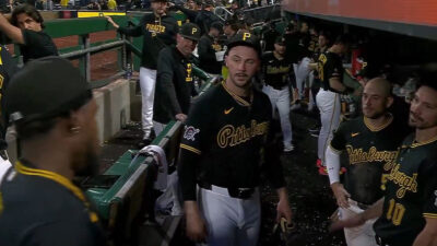 Paul Skenes in the dugout