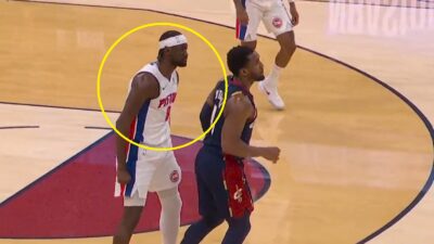 Caris LeVert staring at Donovan Mitchell