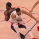 Donovan Mitchell crossing over Tobias Harris