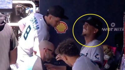 Eury Perez in pain in the dugout
